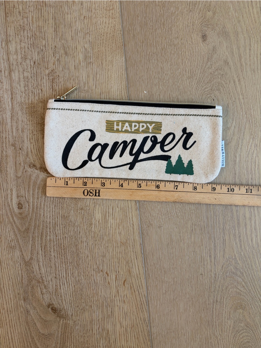 Molly & Rex Happy Camper Canvas zipper Pouch - Cream with Black & Green